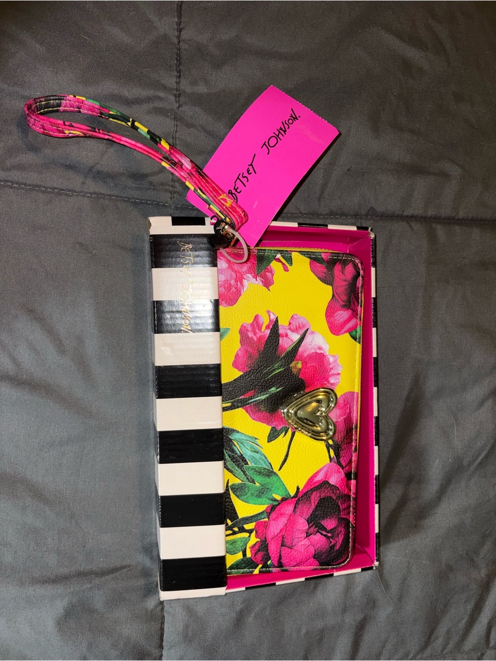 Betsey Johnson Yellow Floral Heart-Accent Wristlet Phone Case